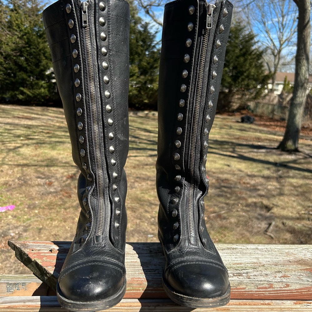 Black Studded Knee-High Boots